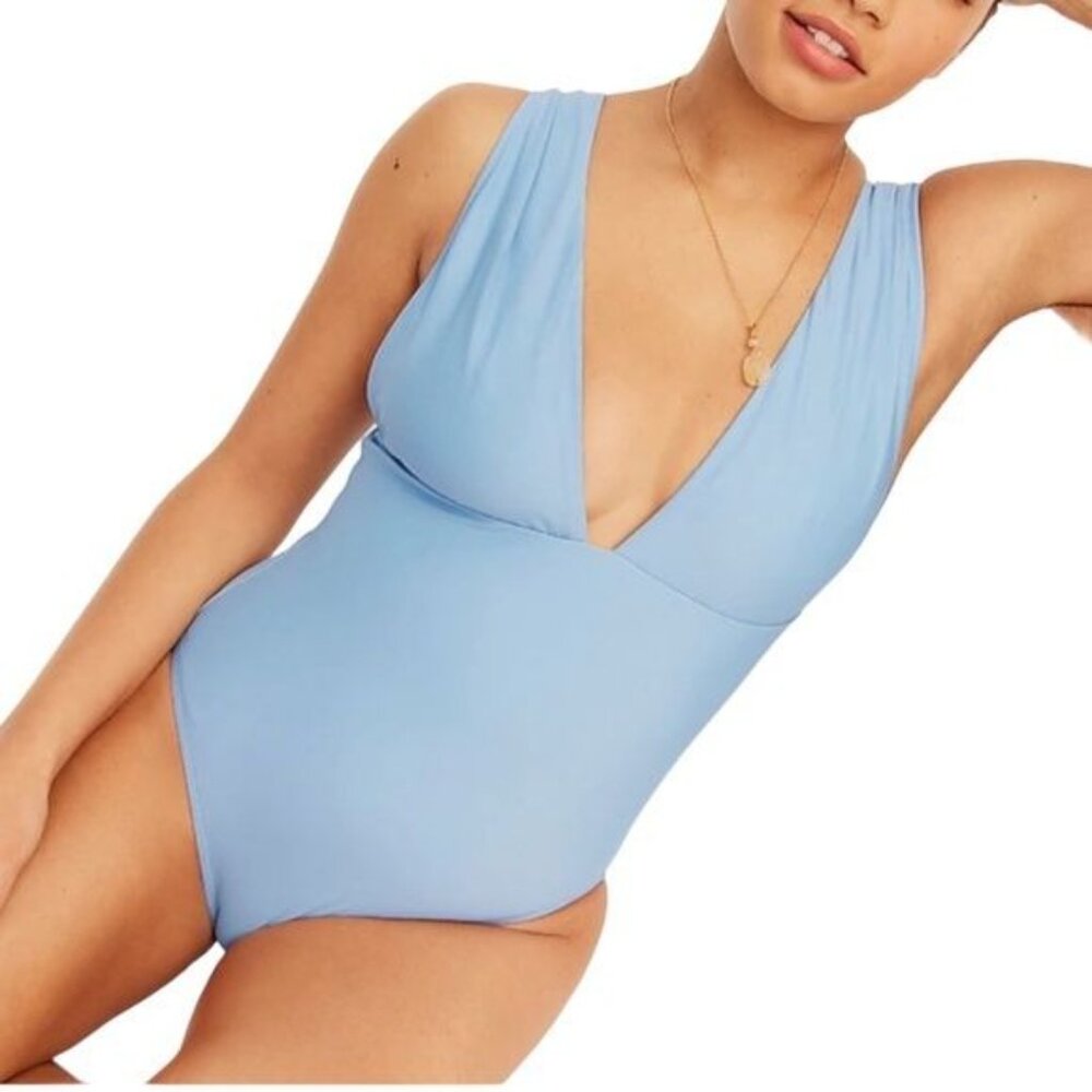 J. Crew V Neck One Piece Swimsuit Blue Mist NWT - Picture 3 of 7